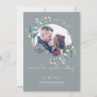 Blush-Grey Floral Paint Stroke Frame Save The Date