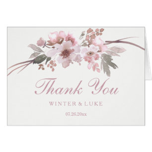 Blush & Grey Floral Wedding Thank You Card