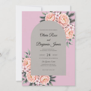 Blush Grey Flower Eucalyptus Wedding Invitation