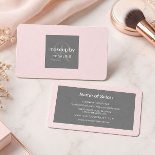 Blush Grey Makeup Monogram Minimal Business Card