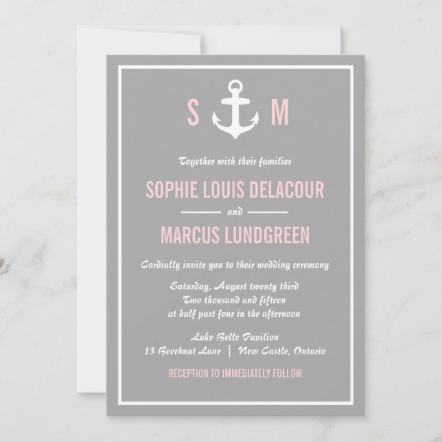 Blush & Grey Nautical Wedding Invitation (Front)