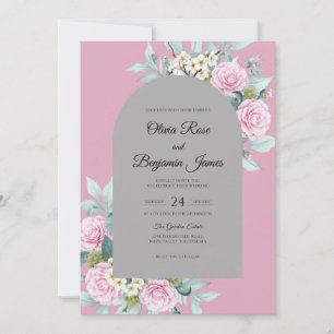 Blush Grey Peony Wedding Invitation
