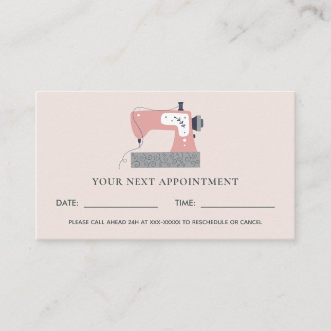 BLUSH GREY PINK SEWING MACHINE TAILOR APPOINTMENT BUSINESS CARD (Front)