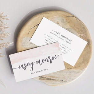 Blush & Grey Watercolor Signature Script Business Card