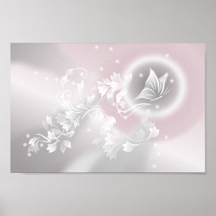 Blush Grey White Floral Fantasy Nursery Poster