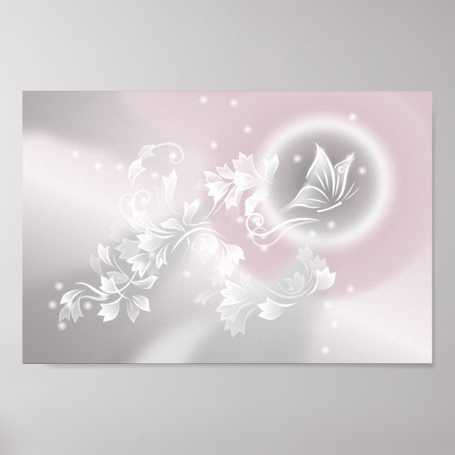 Blush Grey White Floral Fantasy Nursery Poster (Front)