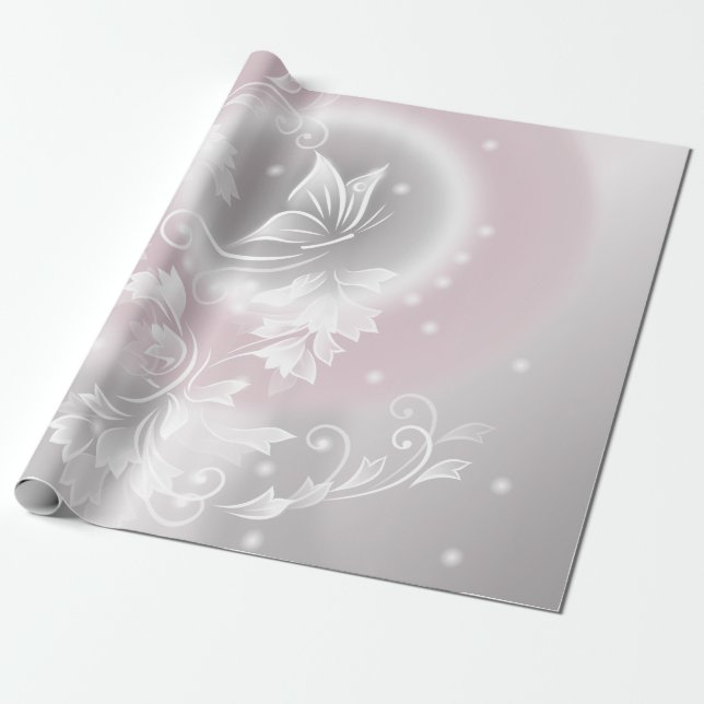 Blush Grey White Floral Fantasy Wrapping Paper (Unrolled)