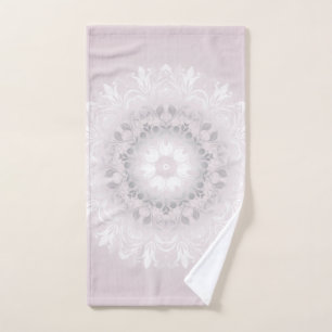 Blush Grey White Floral Mandala Hand Towel