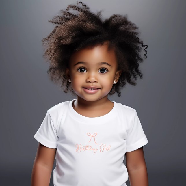 Blush Hand Drawn Bow Girl's Birthday Toddler T-Shirt (Creator Uploaded)