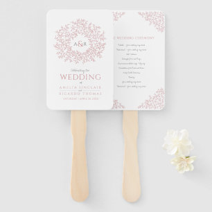 Blush hand drawn leaf monogram art wedding program hand fan