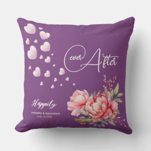 Blush Happily Ever After Purple Pink Peony Wedding Cushion