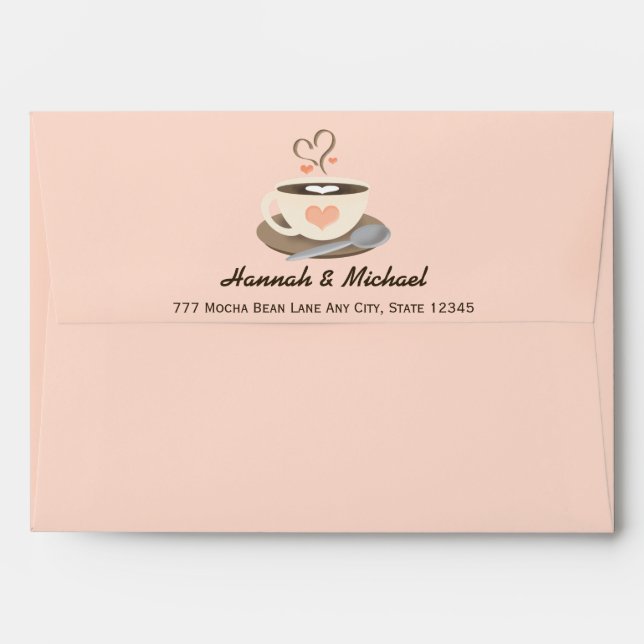 Blush Heart Coffee Cup Wedding Envelopes (Back (Top Flap))