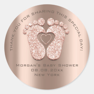 Blush Heart Feet Baby Shower Favour Gift Thank You Classic Round Sticker