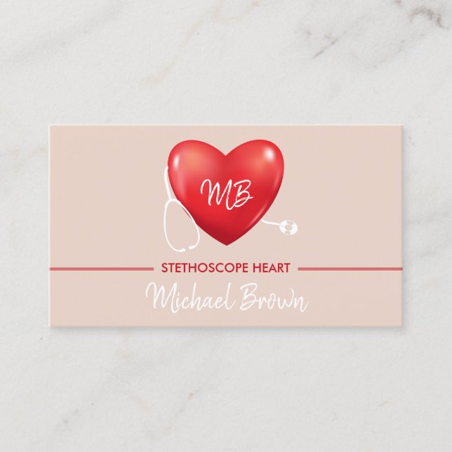 Blush Heart Nurse Doctor Logo Stethoscope Business Card (Front)