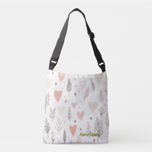 Blush Hearts & Botanical Seamless Pattern Crossbody Bag