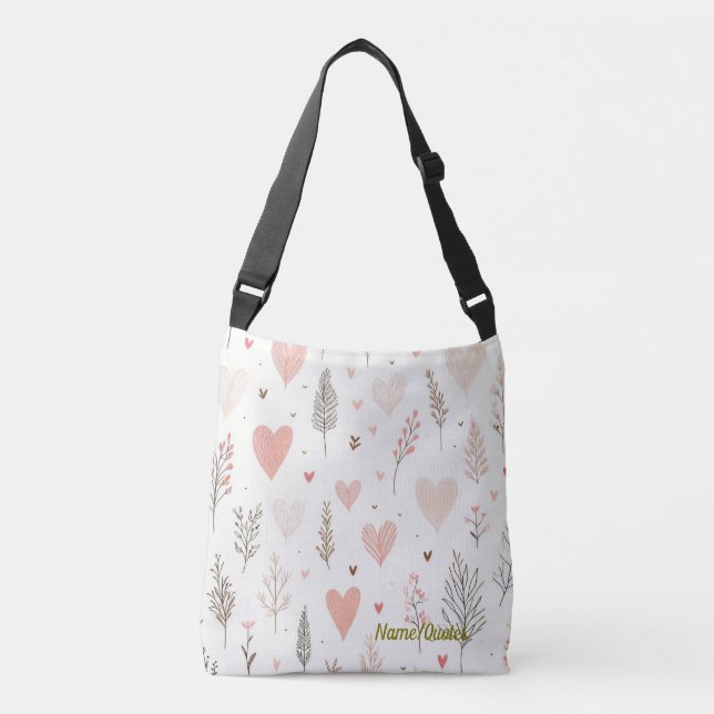 Blush Hearts & Botanical Seamless Pattern Crossbody Bag (Front)
