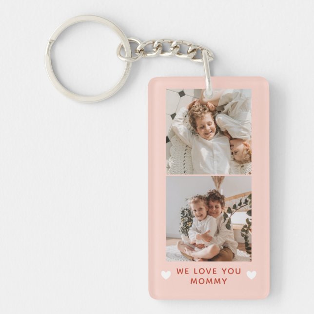 Blush Hearts Two Square Photos We Love You Mummy Key Ring (Front)