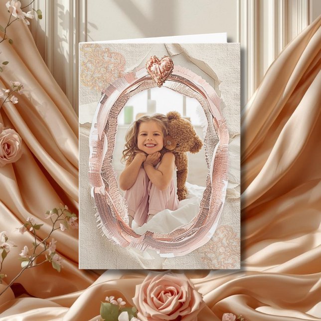 Blush Heirloom Heart Photo Frame Loving  Card (Creator Uploaded)