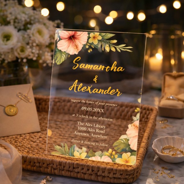 Blush Hibiscus Tropical Floral Acrylic Invitations (Creator Uploaded)