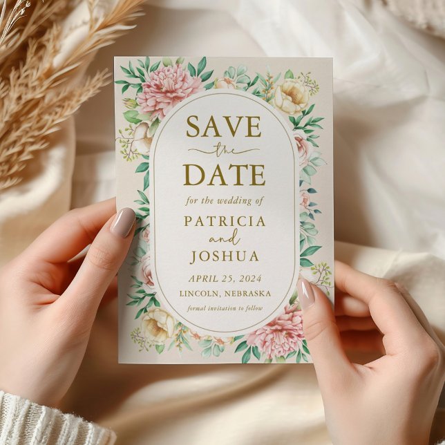 Blush Hydrangea Floral Save the Date Wedding Card (Creator Uploaded)