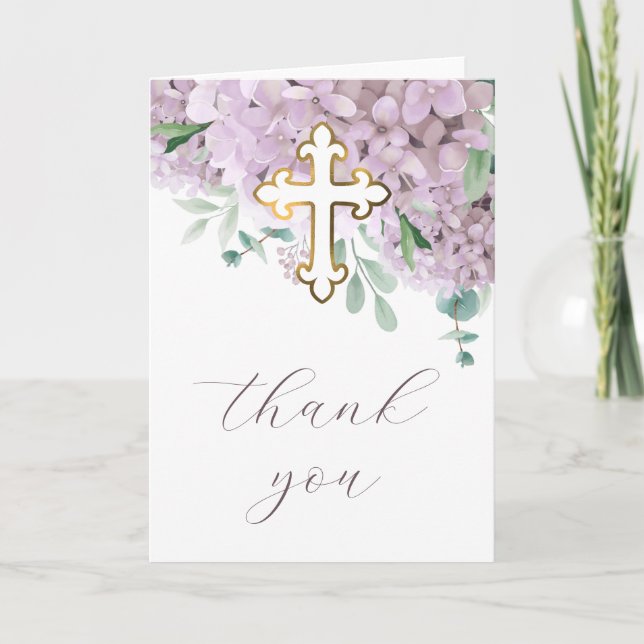 Blush Hydrangea Holy Cross Religious Thank You Card (Front)