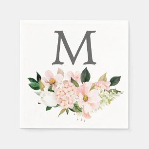 Blush Hydrangea Monogram Wedding Cocktail Napkin