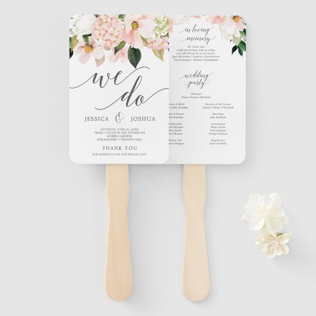 Blush Hydrangea Wedding Program Fan Loving Memory (Front and Back)