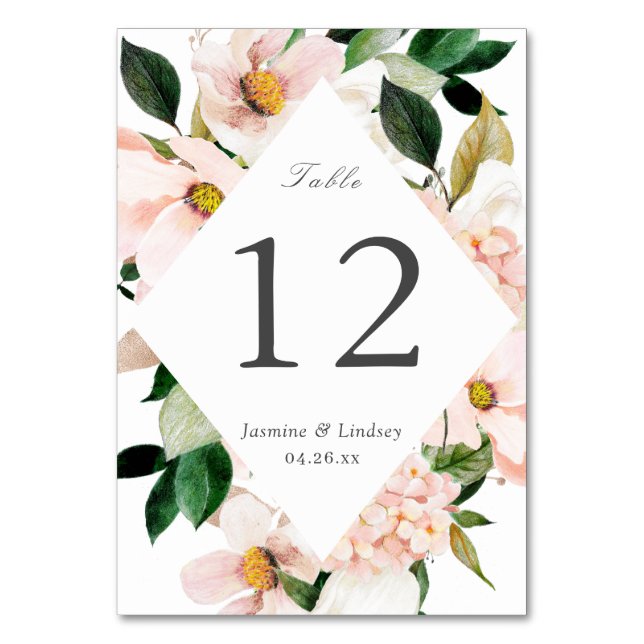 Blush Hydrangea Wedding Table Number (Front)