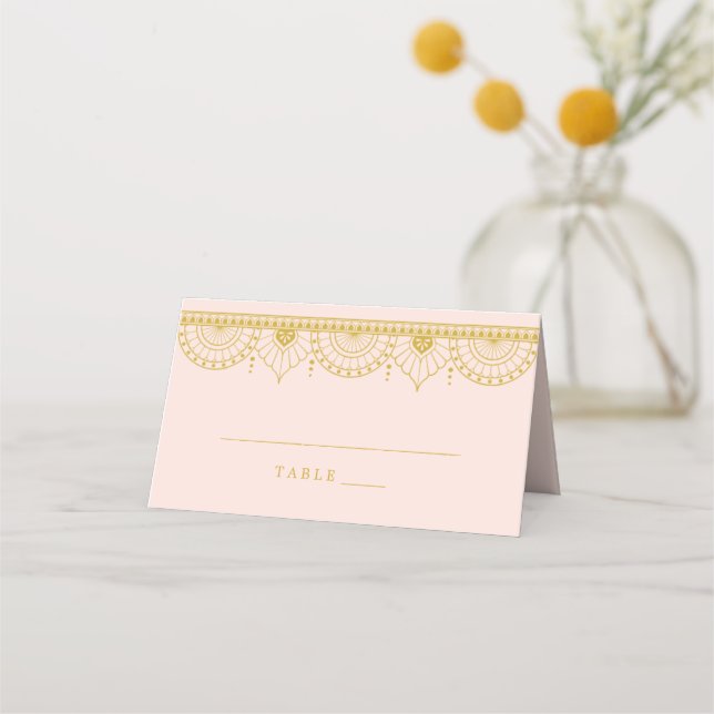 Blush Indian Escort Place Card | Gold Calligraphy (Front)
