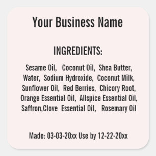 Blush Ingredient List Handmade Skincare product Square Sticker