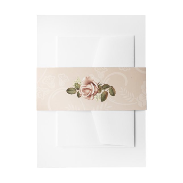 Blush Invitation Belly Band with Rose (Front Example)