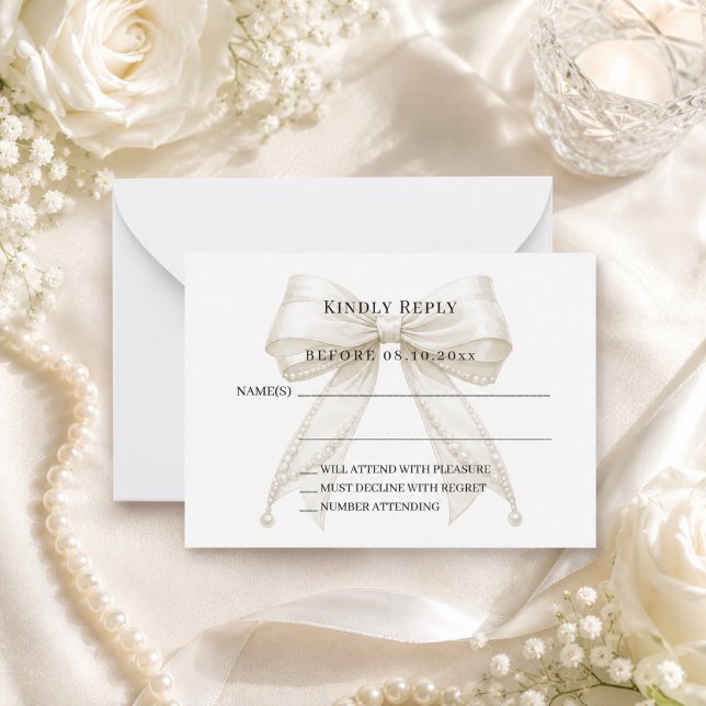 Blush ivory bow response RSVP Card (Creator Uploaded)