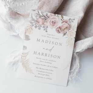 Blush & Ivory Dusty Rose Floral Wreath Wedding Invitation