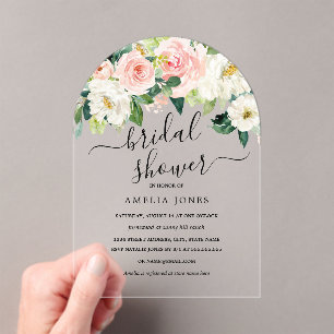 Blush Ivory Elegant Floral Arch Bridal Shower Acrylic Invitations