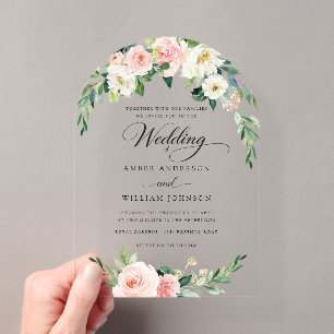 Blush Ivory Elegant Floral Wreath Wedding Acrylic Invitations
