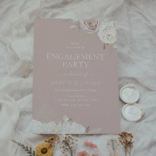 Blush & Ivory Floral Dusty Pink Engagement Party Invitation