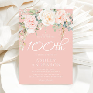 Blush & Ivory Flowers 100th Birthday Party Invitation
