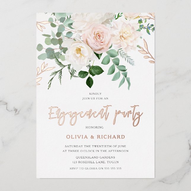 Blush & Ivory Flowers Rose Gold Engagement Party (Front)