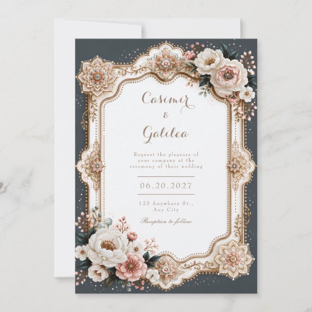 Blush Ivory Mandala Frame Wedding Invitation (Front)