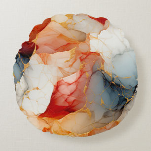 Blush & Ivory Marble with Golden Veins Round Cushion