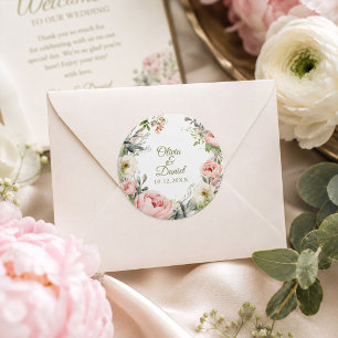 Blush & Ivory Peony Wedding Envelope Seal Sticker