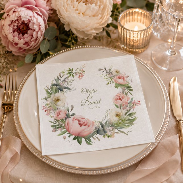 Blush & Ivory Peony Wedding Napkin (Blush & Ivory Peony Wedding Napkin)