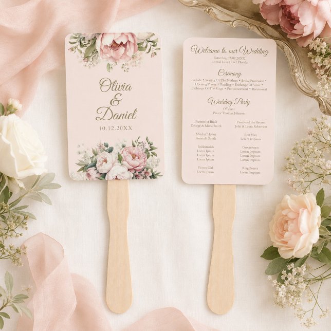 Blush & Ivory Peony Wedding Program Fan (Blush & Ivory Peony Wedding Program Fan)