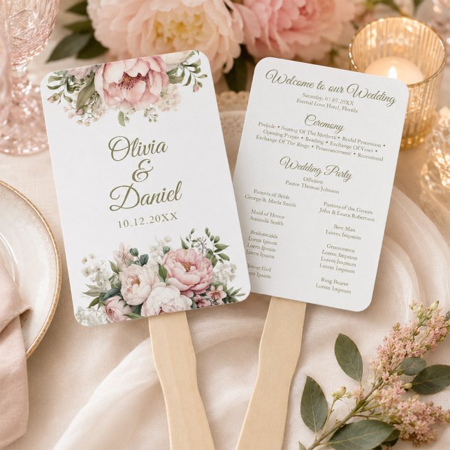 Blush & Ivory Peony Wedding Program Fan (Blush & Ivory Peony Wedding Program Fan)