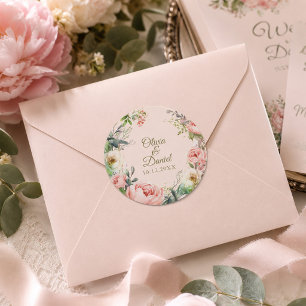 Blush & Ivory Peony Wedding Round Sticker