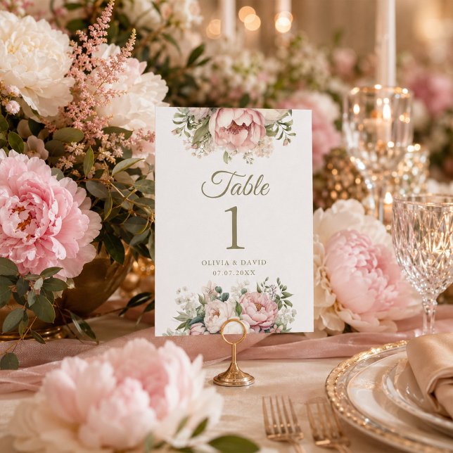 Blush & Ivory Peony Wedding Table Number (Blush & Ivory Peony Wedding Table Number)