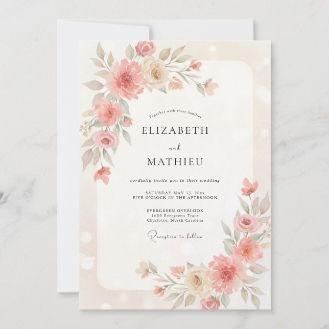 Blush Ivory Ranunculus Eucalyptus Wedding Invitation (Front)