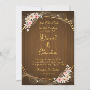 Blush & Ivory Rustic Wedding Invite with Wood Back
