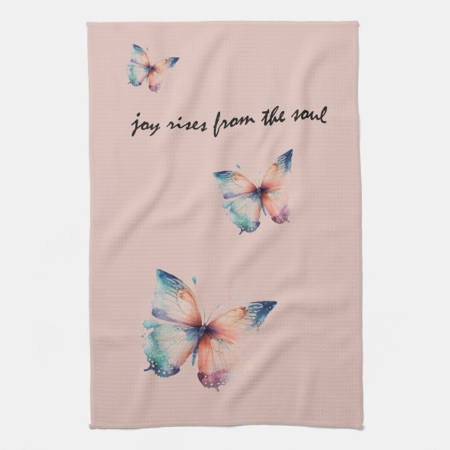 Blush Joy Rises from the Soul Butterfly  Tea Towel (Vertical)