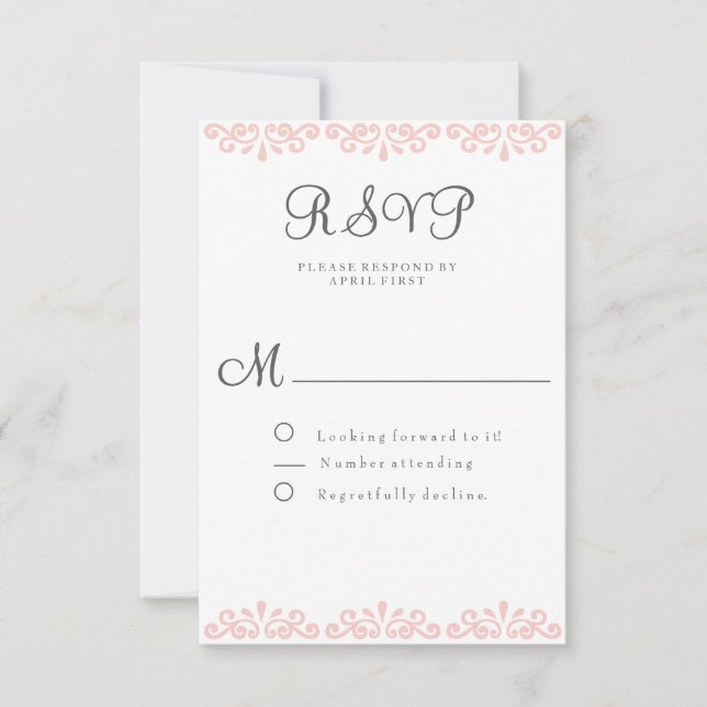 Blush Lace Elegant and Romantic RSVP card (Front)